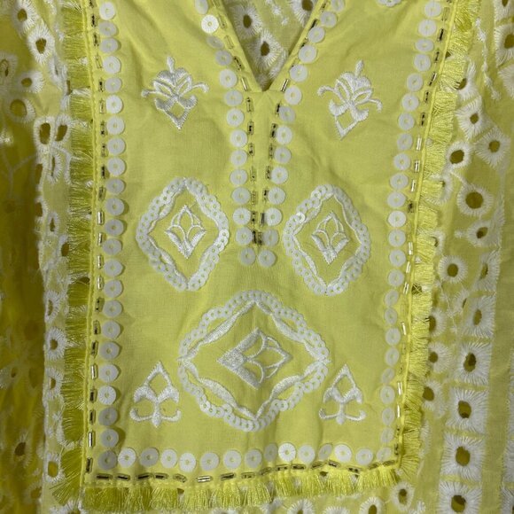 Chico’s Women’s Yellow Eyelet Embroidered Peasant Top Blouse 3 (16/18)! - Picture 3 of 7